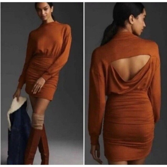 Daily Practice Anthropologie Womens Sweatshirt Dress Sz Large  Ruched Open Back - Picture 1 of 14